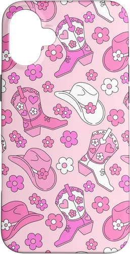 Vista 22 de iPhone 16 Pink Cowgirl Aesthetic Cowboy Boots Cowboy Hat Western Cute Case