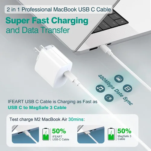 Vista 4 de Cable USB C a USB C de 1M/3.3 pies para iPhone 17/16/15 Pro Max Plus, cargador MacBook Air/Pro, iPad Pro 13/12.9/11 pulgadas, Air 5/4, Mini 6, Pixel