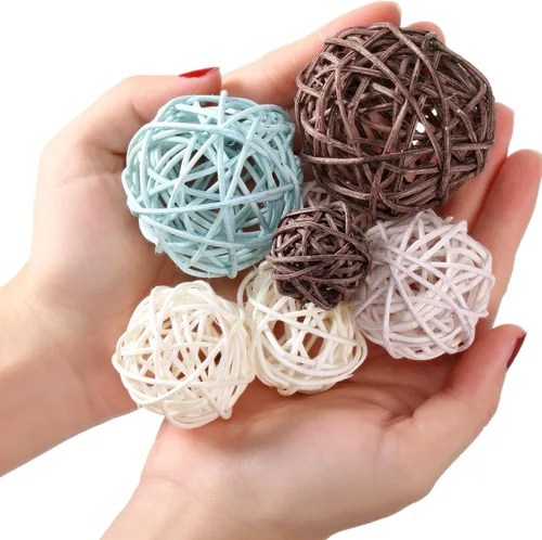Vista 2 de Patelai 36 Piezas Bolas de Mimbre de Ratán Bolas Decorativas para Jarrón Centro de Mesa Tazones Relleno de Esferas para Decoración del Hogar, 4