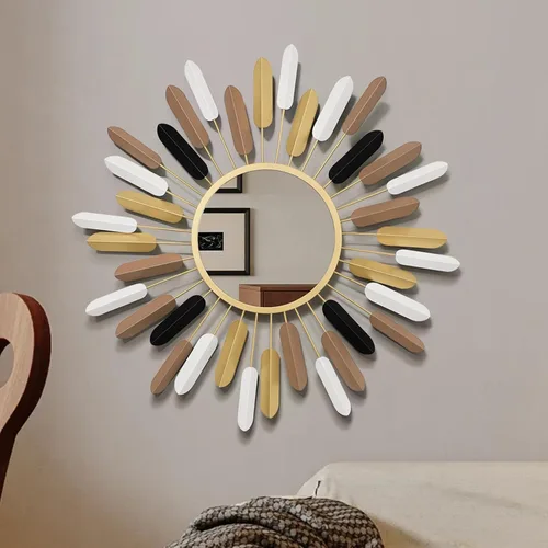Vista 2 de Espejo de pared Boho de 61 cm con diseño de flores, espejos rústicos de lujo para decoración de granja para sala de estar, baño, dormitorio y entrada