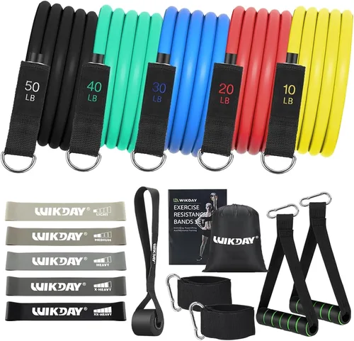 Vista 9 de WIKDAY Exercise Resistance Bands with Handles for Working Out Workout Bands Set with Door Anchor for Physical Therapy, Yoga, Pilates