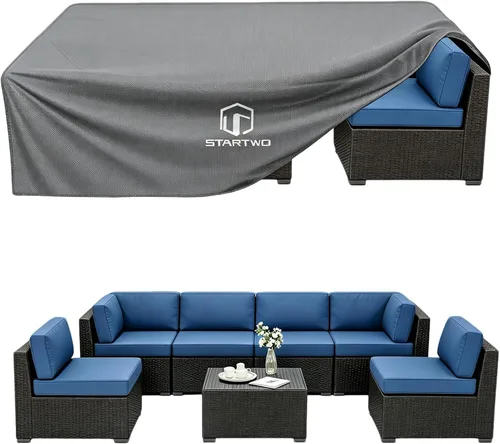 Vista 8 de STARTWO Fundas impermeables para muebles de patio, juego de muebles de exterior para 7 a 12 asientos, sillas seccionales de sofá y mesa, resistentes