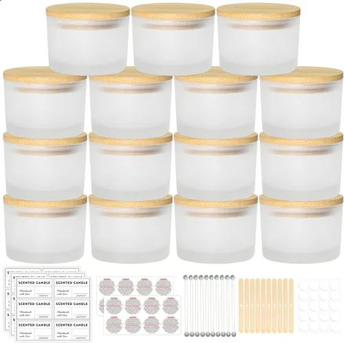 Vista 8 de SUPMIND Tarros de vela de 4 onzas, paquete de 15, pequeños tarros de vela vacíos de vidrio negro para hacer velas con tapas de bambú y kit de mecha