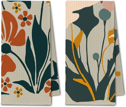 Vista 13 de Toallas de cocina abstractas bohemias, color beige y negro, Groovy 70, estilo botánico, retro, paño de secado para cocina, toallas de mano modernas