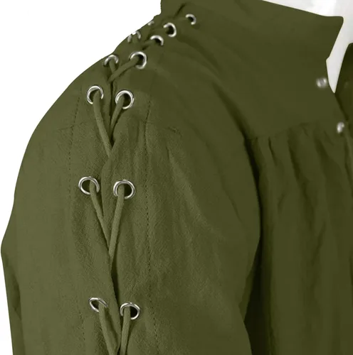 Vista 2 de Camisa medieval pirata para hombre, manga larga, con cordones, gótico renacentista, steampunk