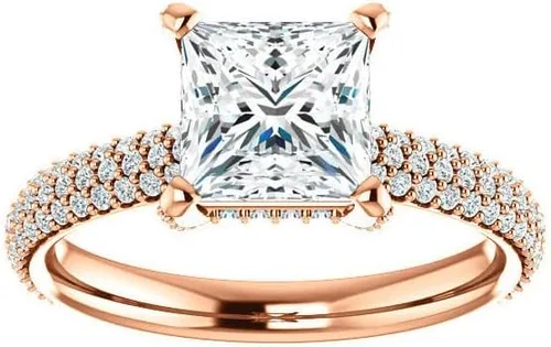 Vista 5 de IGI - Anillo de compromiso de talla princesa blanca de 2.55 quilates con certificación IGI en oro rosa amarillo blanco de 14 quilates para mujer