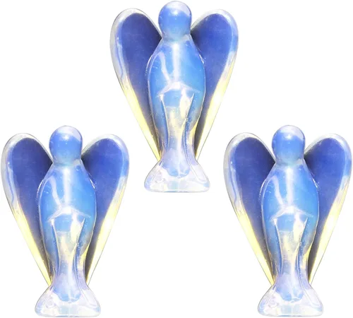 Vista 11 de Mina Heal Figuras de ángel de piedra opalita, figuras de cristal de piedra opalita de ángel de bolsillo, pequeña estatua de ángel de piedra
