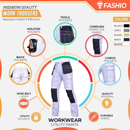 Vista 2 de Pantalones de construcción para hombre con rodillas Cordura reforzadas, pantalones de trabajo de carpintero, pantalones tácticos de seguridad