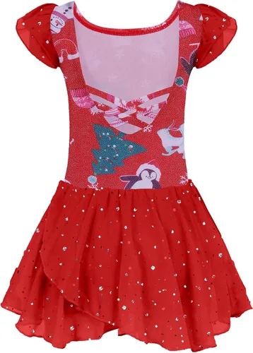 Vista 12 de Arshiner - Vestido de baile de ballet con mangas con volantes, leotardo de tutú con ruedo para niñas Lila