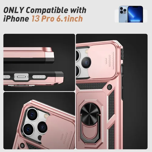Vista 7 de Goton Armor - Funda para iPhone 13 Pro, protección de grado militar resistente, soporte de anillo giratorio de 360 grados integrado, funda