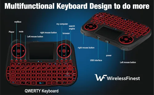 Vista 6 de Controlador Combo de Teclado Mini Inalámbrico con Mando a Distancia, Panel Táctil y Ratón con Retroiluminación RGB para Android TV Box, Smart TV