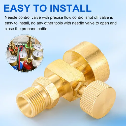 Vista 4 de Adaptador de propano de botella Mapp de 1 LB con válvula, válvula reguladora de gas propano de presión ajustable desechable CGA-600 hembra a CGA-200