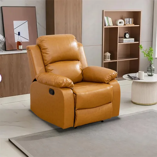 Vista 32 de Juego de Muebles para Sala de Estar, Juego de Sofá Reclinable Manual, Juegos de Sofás Reclinables de Cuero Beige con Mesa Desplegable, Sofá