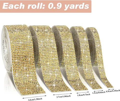 Vista 4 de 5 rollos de cinta autoadhesiva con diamantes de imitación de cristal para manualidades con diamantes de imitación de 0.079 pulgadas (dorado)