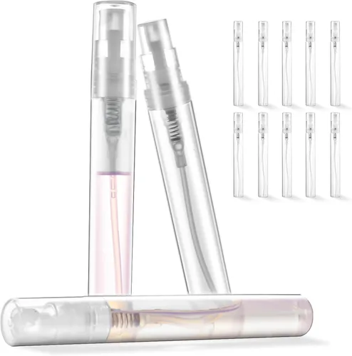 Vista 10 de Chiallco Mini Botellas de Muestra de Perfume, Paquete de 10 Unidades de 5 ml de Botella de Spray de Perfume Pequeña de Plástico, Neblina Fina