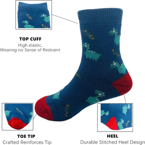 Vista 2 de Calcetines deportivos para niños, diseño de dinosaurios, 10 pares