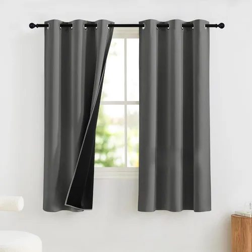 Vista 111 de NICETOWN Cortinas 100% Opacas Cortas de 36 Pulgadas de Largo para Dormitorio, Privacidad Aislamiento Térmico con Ojales Cortinas de Ventana