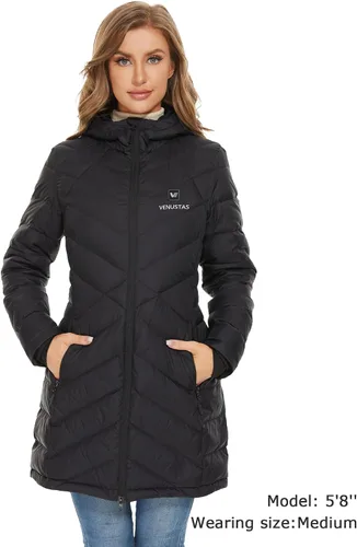 Vista 4 de Venustas Women's Heated Long Jacket with 90% Duck Down, 7.4V Battery Pack, Electric Heated Puffer Coat For Skiing Camping