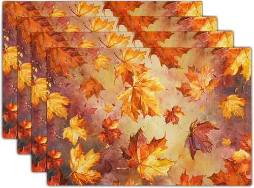 Vista 20 de Fall Placemats 12×18 Inches Set of 4 Autumn Leaves Festival Indoor Kitchen Dining Table Place Mats for Home Party Decoration
