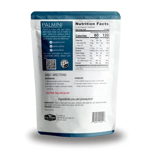 Vista 2 de Palmini Corazones de ajo asado de palmera triturados Corazones de palma bajos en carbohidratos y bajos en calorías 0.27 oz de carbohidratos