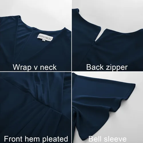 Vista 7 de Hanna Nikole Vestido midi de manga corta con cuello en V para mujer, talla grande, para invitadas de boda, cóctel, fiesta, eventos de negocios