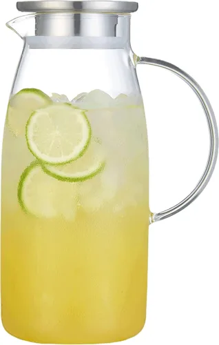 Vista 7 de Jarra alta de vidrio de borosilicato, jarra de cristal para té caliente y frío.