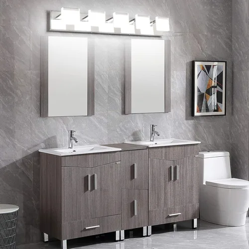 Vista 4 de Ralbay Luces LED modernas para tocador de baño, 5 luces, lámpara de pared de baño de acero inoxidable acrílico