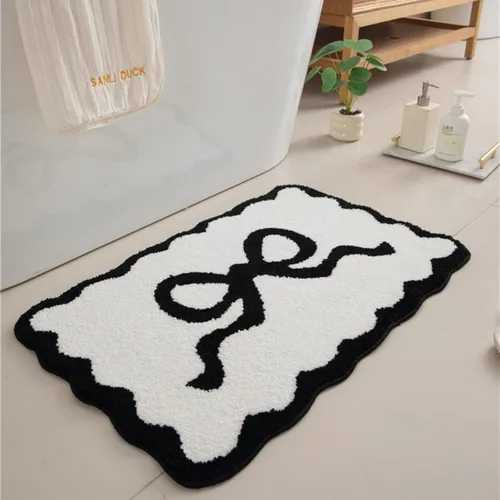 Vista 3 de Tapete de baño festoneado negro de 26 x 18 pulgadas, tapetes de baño suaves y absorbentes, lavables a máquina, de microfibra, para bañeras, lavabos