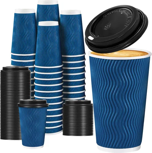 Vista 9 de Lamosi - Tazas de café con tapas, 12 onzas, paquete de 50 tazas desechables Rojo