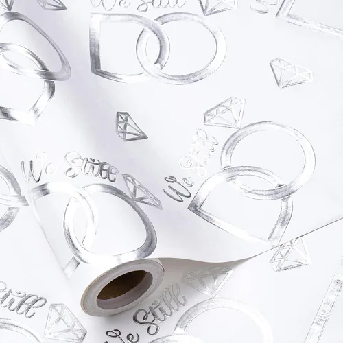 Vista 10 de RUSPEPA Rollo de Papel de Regalo de Boda, Mini Rollo, Elegante Diseño de Texto "Bride to Be" y Corazón, Papel de Regalo de Lámina Plateada