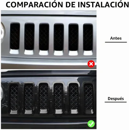 Vista 2 de 7 piezas de insertos de parrilla delantera con cubierta de rejilla para Jeep Patriot 2011-2016 (negro)