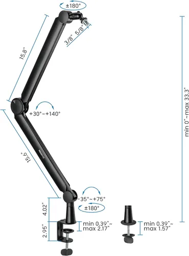 Vista 7 de Mount-It! Brazo de micrófono, brazo de micrófono, soporte de escritorio ajustable de micrófono de movimiento completo, para transmisión