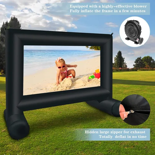 Vista 5 de Proyector inflable de 14 pies para exterior/interior, pantalla de proyector inflable con soplador de aire, compatible con proyección frontal/trasera