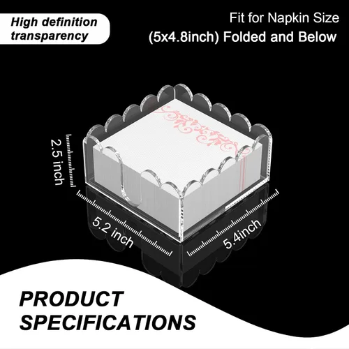 Vista 4 de YAGELI Servilletero acrílico transparente – Elegante bandeja festoneada para cóctel, baño, cocina y comedor – Toalla de papel plana y organizador