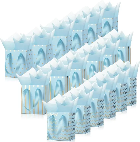 Vista 12 de Tenare - 24 pequeñas bolsas de regalo pequeñas de papel metálicas para fiestas, pequeñas con asas, papel de seda para joyas, envoltura de regalo