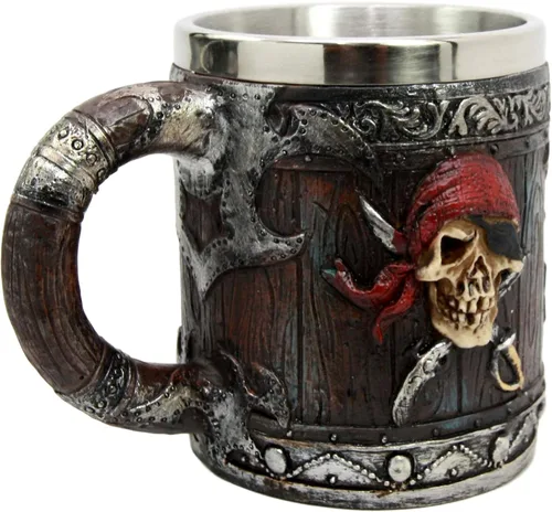 Vista 4 de Ebros Gift Piratas del Caribe - Bandana con calavera con espadas cruzadas, jarra, café, cerveza, taza de café, taza de cerveza Drunken Pirate's Life