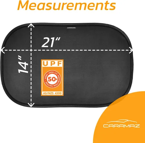 Vista 4 de CARAMAZ Paquete de 2 persianas para ventana de automóvil para bebé con protección UV certificada, 21 x 14 pulgadas