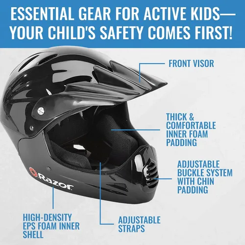 Vista 10 de Razor Casco juvenil de cara completa, carcasa exterior de plástico ligero con correas ajustables para jóvenes jinetes