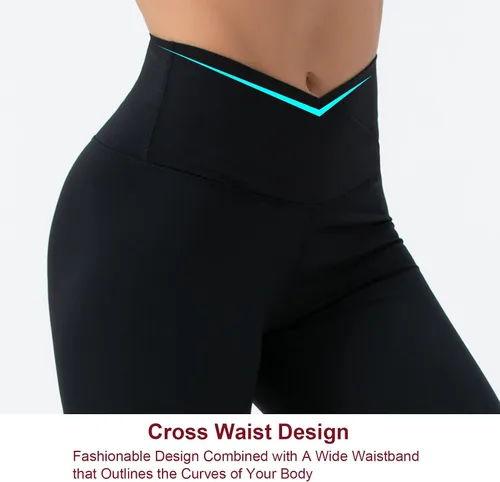 Vista 3 de THE GYM PEOPLE Leggings capri de yoga con cintura cruzada en V para mujer, cintura alta, control de abdomen, pantalones de entrenamiento para correr