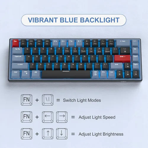 Vista 3 de MageGee SKY68 - Teclado mecánico para juegos, 68 teclas, compacto con retroiluminación LED azul, mini teclado ergonómico con cable para Windows PC