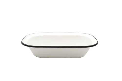 Vista 6 de TableCraft 80013 Colección Enamelware - Sartén para servir, blanco con borde negro, porcelana sobre acero, del horno a la mesa, camping, casa