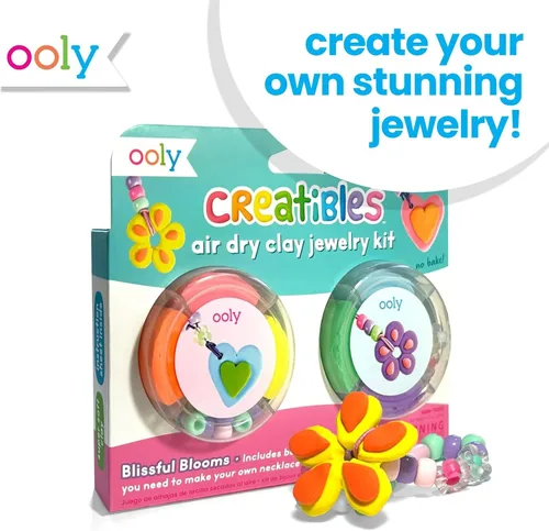 Vista 2 de Ooly Creatibles - Kit de joyería de arcilla seca al aire para niños, kit de fabricación de joyas artísticas con 6 colores de arcilla, cuentas