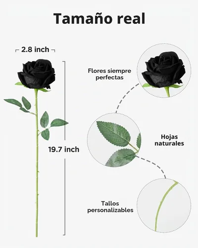 Vista 2 de InnoGear 50 unidades de rosas negras artificiales, rosas de terciopelo de seda falsas a granel, flores artificiales para decoración, ramos de boda