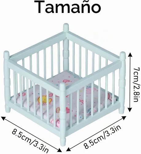 Vista 5 de Casa de muñecas de madera a escala 1:12, cama de bebé, casa de muñecas en miniatura, mini accesorios de muebles con colchón cama cuadrada, regalo