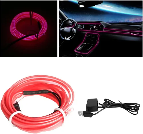 Vista 19 de Tira de luces LED de cable EL, tira de luz de neón automática USB de 10 pies/3M con borde de costura, kits de iluminación ambiental
