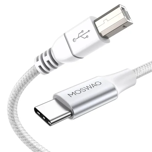 Vista 10 de MOSWAG Cable tipo C a USB B de 3.28 pies, cable de nailon trenzado USB C Midi cable escáner con conector de metal compatible con AiO, HP, Canon Negro