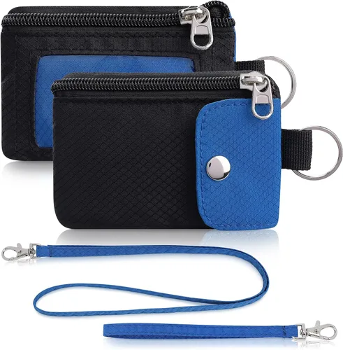 Vista 34 de Artpaxy Cartera minimalista para hombres y mujeres, llavero con bloqueo RFID, con cremallera, pequeña cartera con ventana de identificación, 2