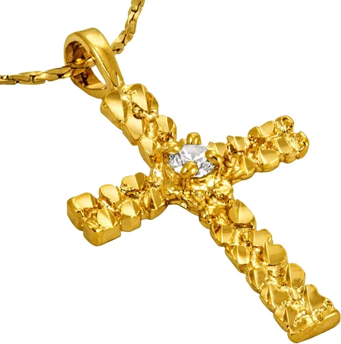 Vista 5 de LIFETIME JEWELRY Cadena de collar con cruz de pepita de circonita cúbica para mujer, chapado en oro de 24 quilates, Metal, Circonia cúbica