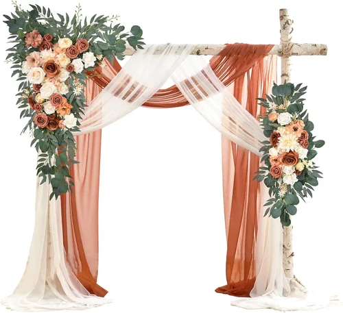 Vista 10 de Ting's time Juego de flores para arco de boda con cortinas (paquete de 4), 2 guirnaldas florales azul polvoriento y 2 cortinas de tela