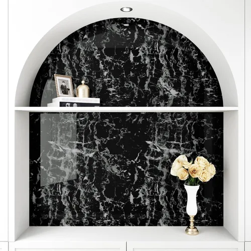 Vista 7 de Papel de contacto de mármol blanco y negro brillante para cocina, baño, papel tapiz de granito brillante, despegar y pegar, encimeras, papel